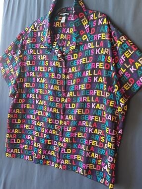 Karl Lagerfeld Multicolor Logo Print Top with Black Base